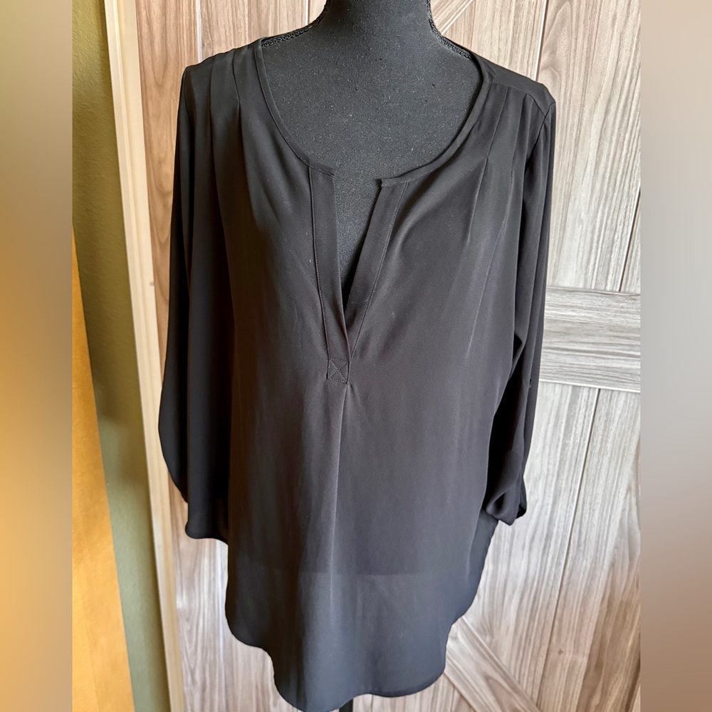 Lush black semi sheer 3/4" sleeve black blouse